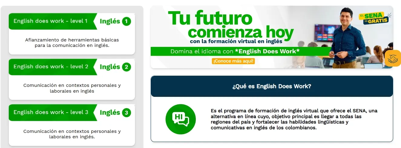 captura de los niveles de ingles que se pueden estudiar en el sena